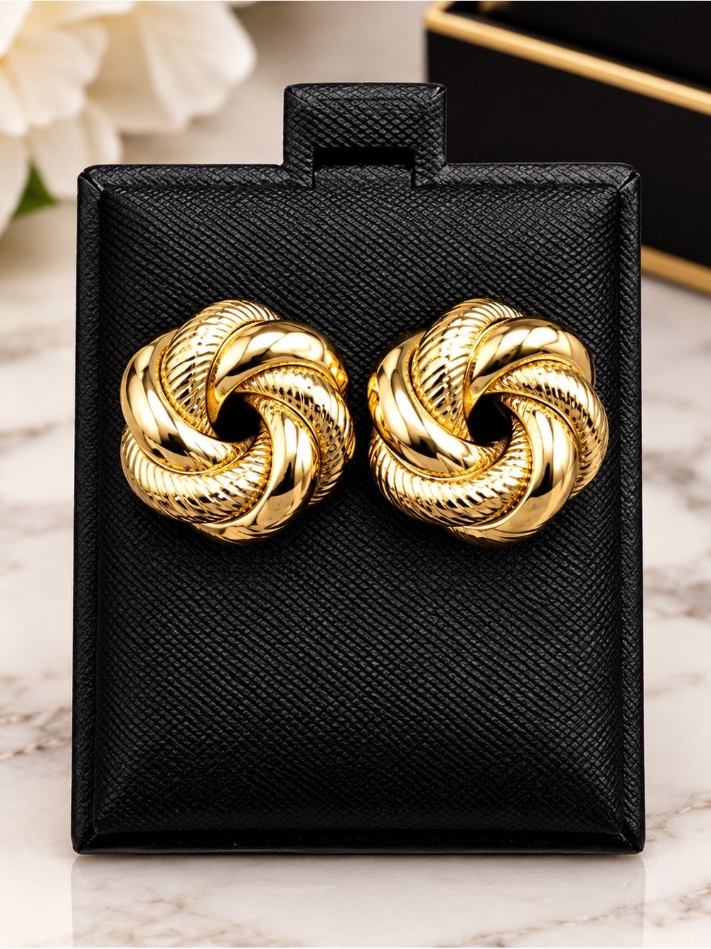 18K Gold Filled Textured Love Knot Stud Earrings | Vintage Style Swirl Buttons
